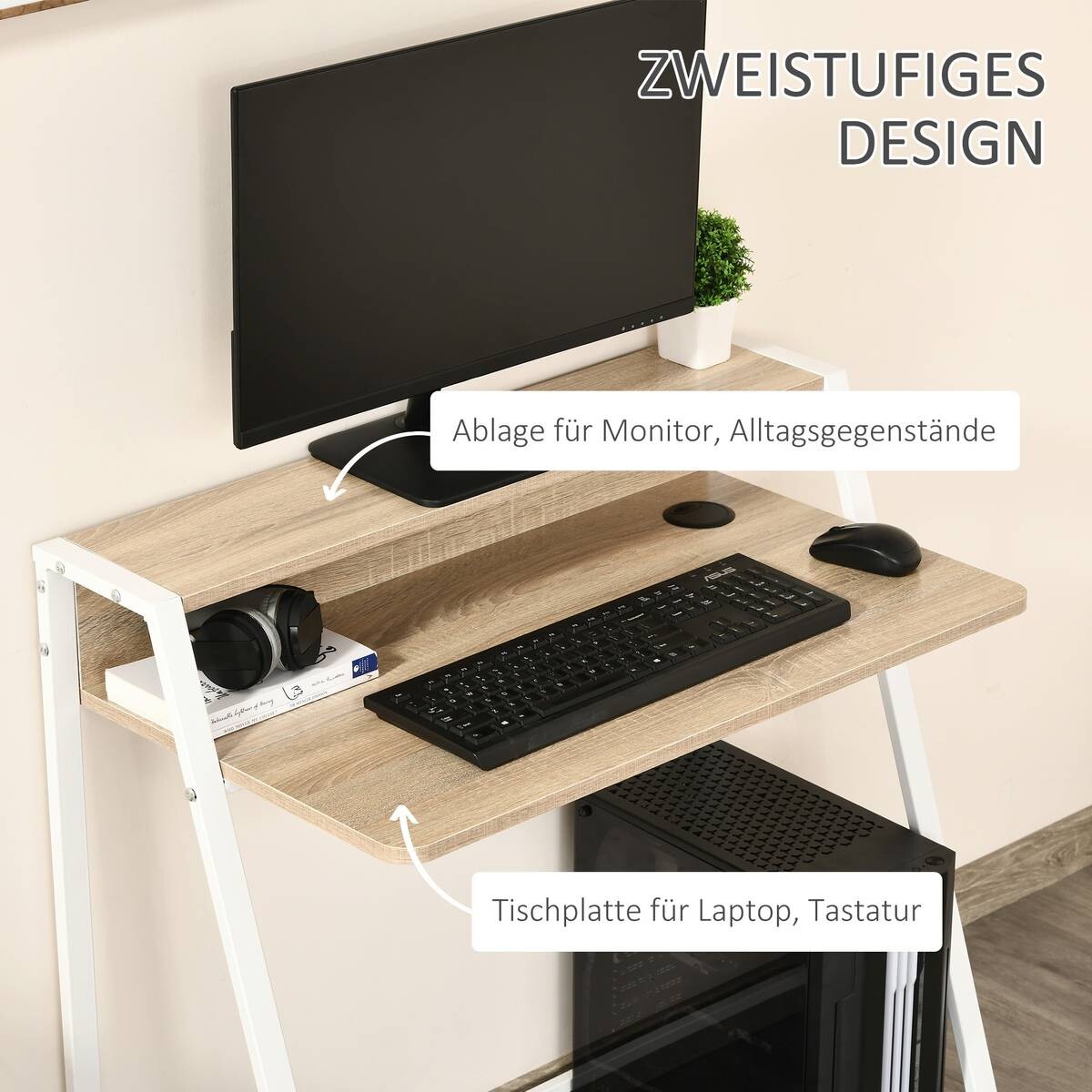 Schreibtisch 836-055AK weiß Eiche Nachbildung B/H/T: ca. 84x85x45 cm