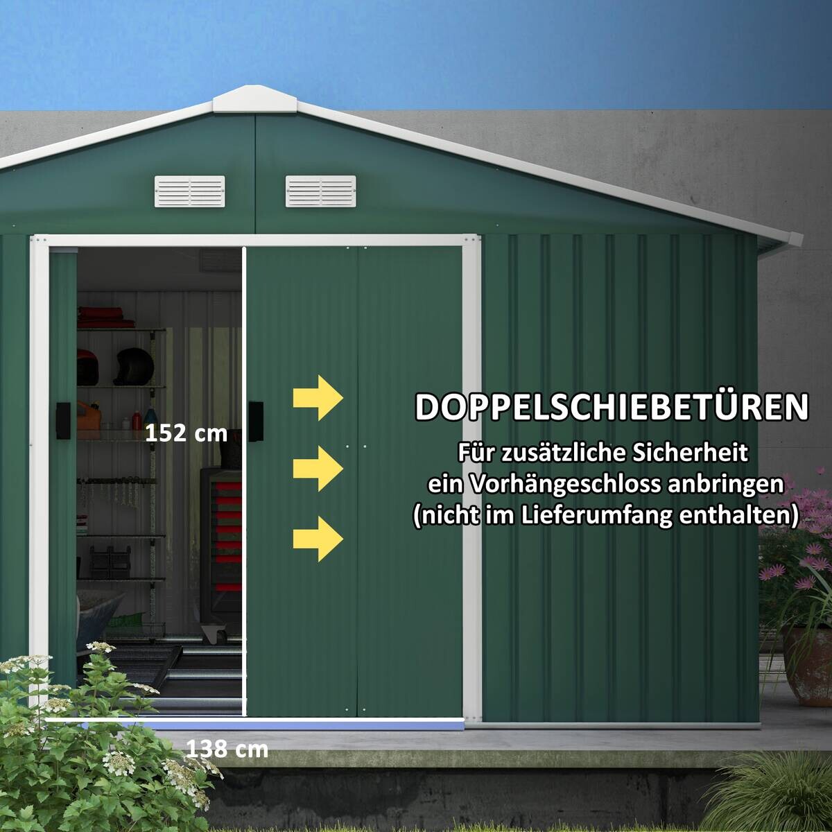 Outsunny Gerätehaus dunkelgrün B/H/L: ca. 386x200x340 cm