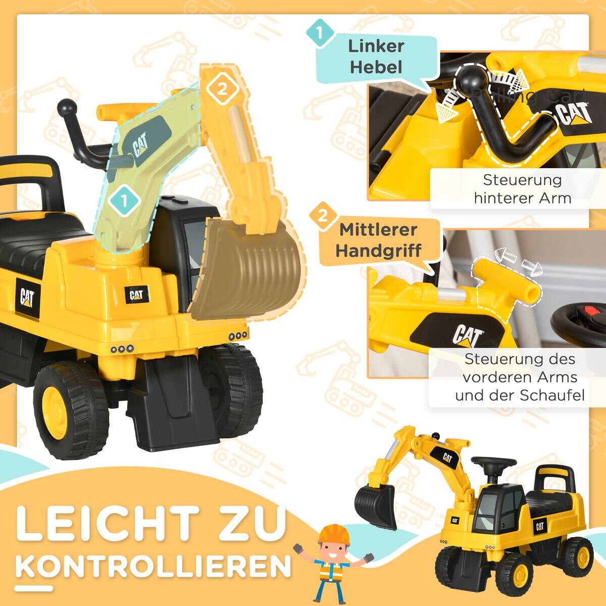 HOMCOM Kinder-Fahrzeug gelb B/H/L: ca. 27,5x85x47,5 cm