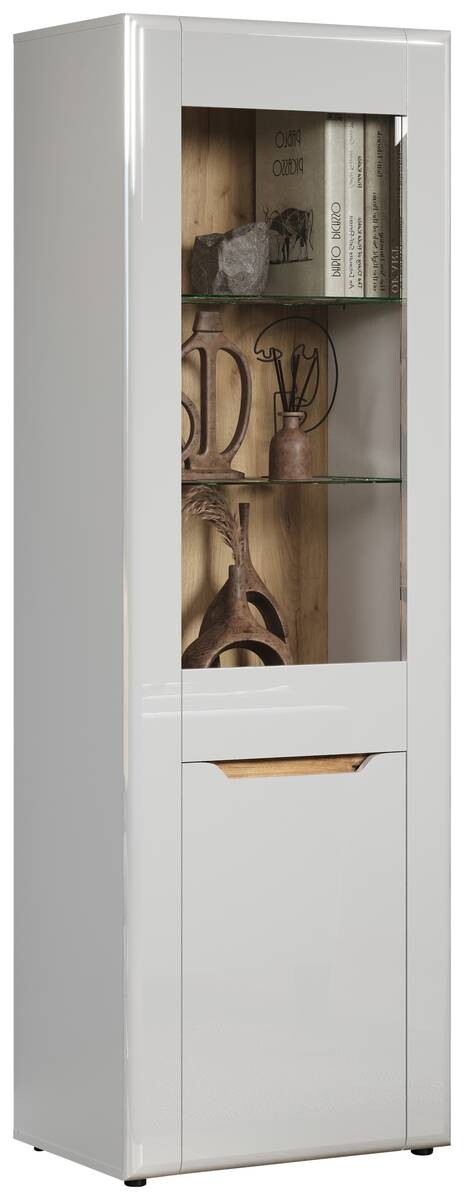 Vitrine Marlon Eiche Evoke Coast Nachbildung weiß Hochglanz B/H/T: ca. 65x192x40 cm