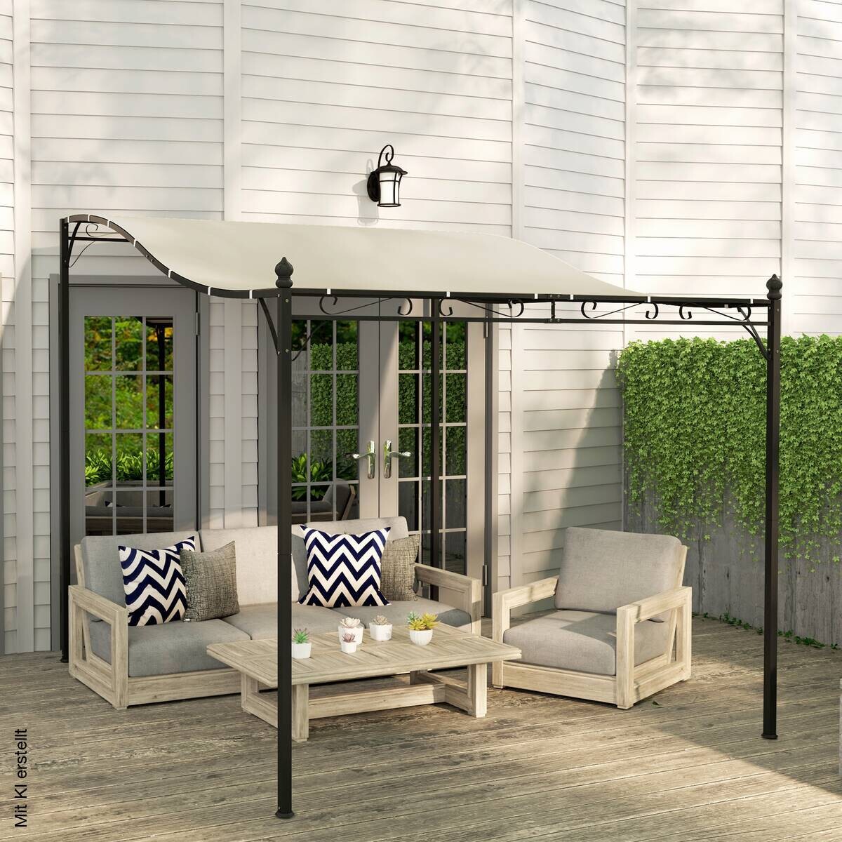 Outsunny Anbaupavillon cremeweiß Metall B/H/L: ca. 298x250x248 cm