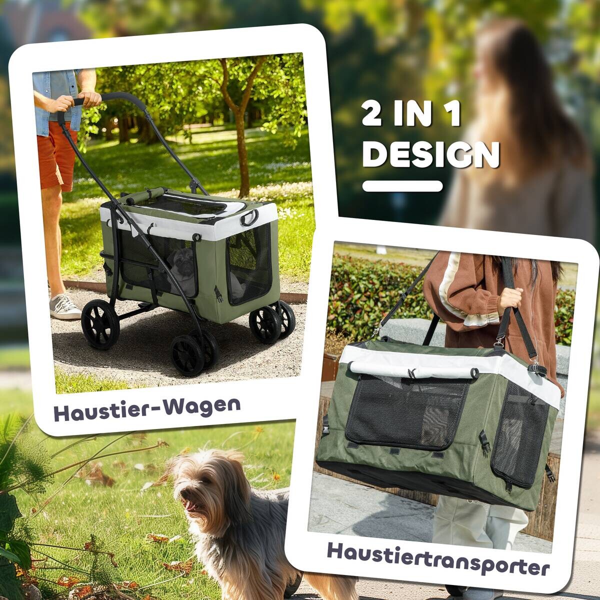 PawHut Hundewagen dunkelgrün Stahl B/H/L: ca. 58x97,5x81 cm