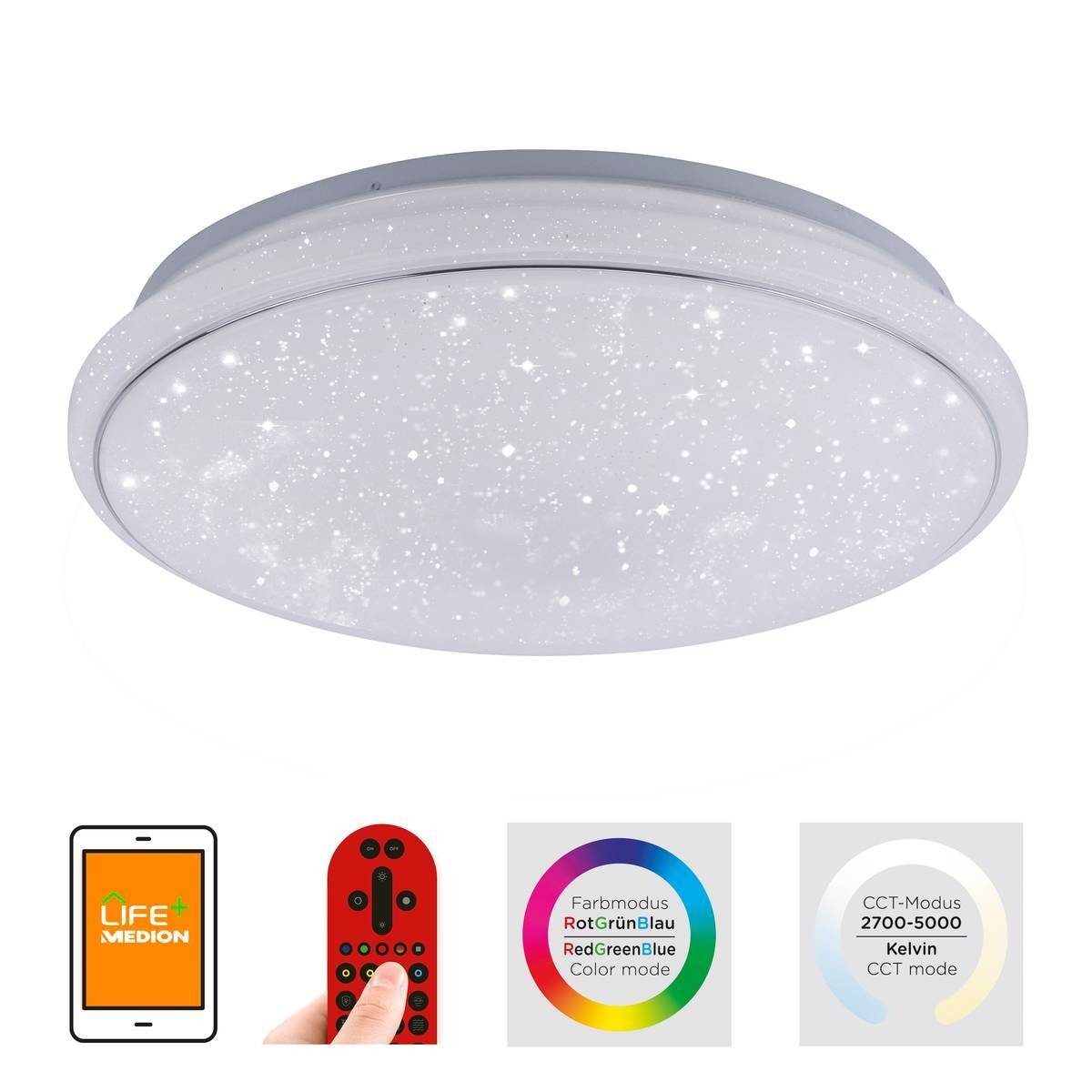 Just Light Smarte LED-Deckenleuchte JUPI 14743-16 weiß Kunststoff H/D: ca. 11x44 cm 1 Brennstellen