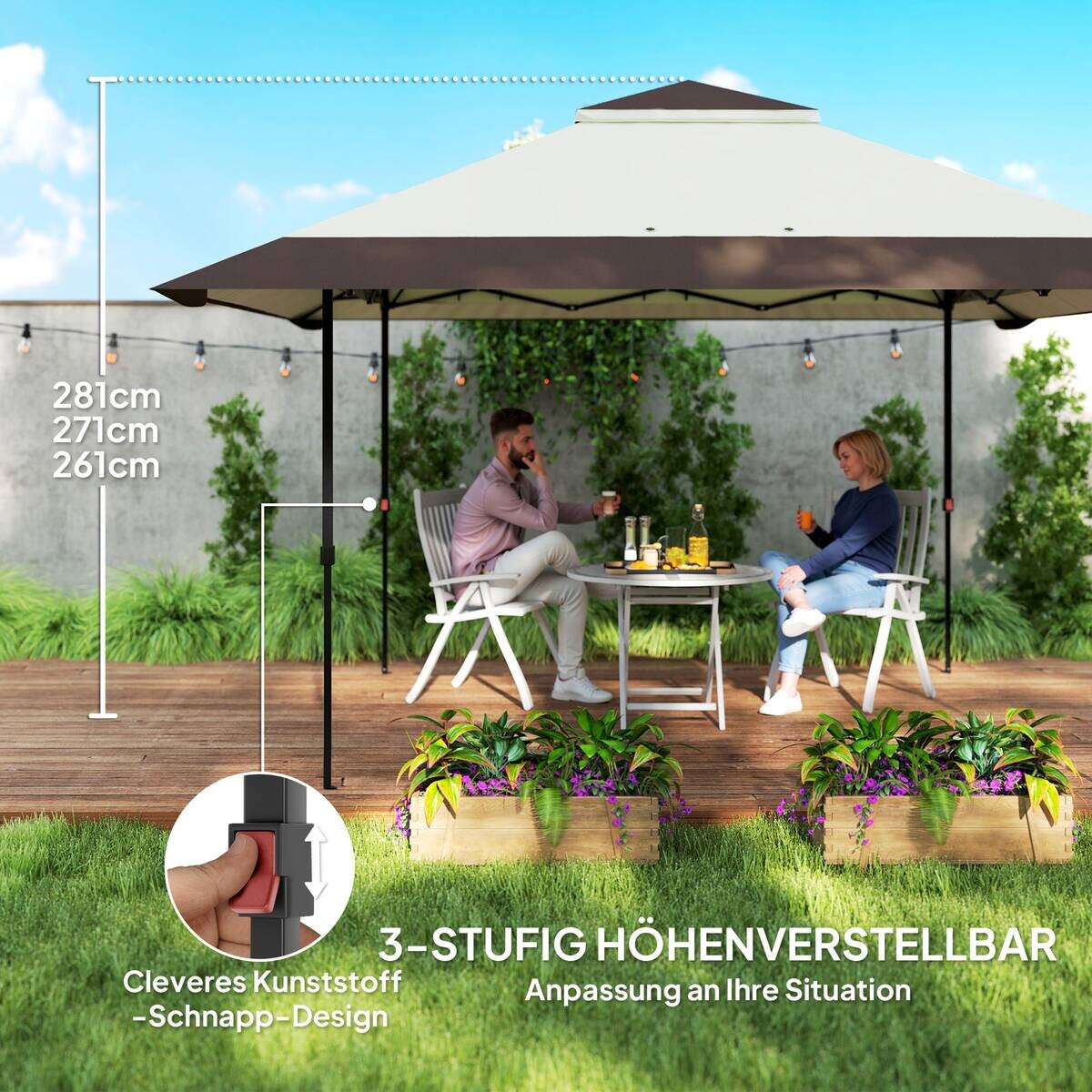 Outsunny Faltpavillon beige Polyester B/H/L: ca. 400x281x400 cm