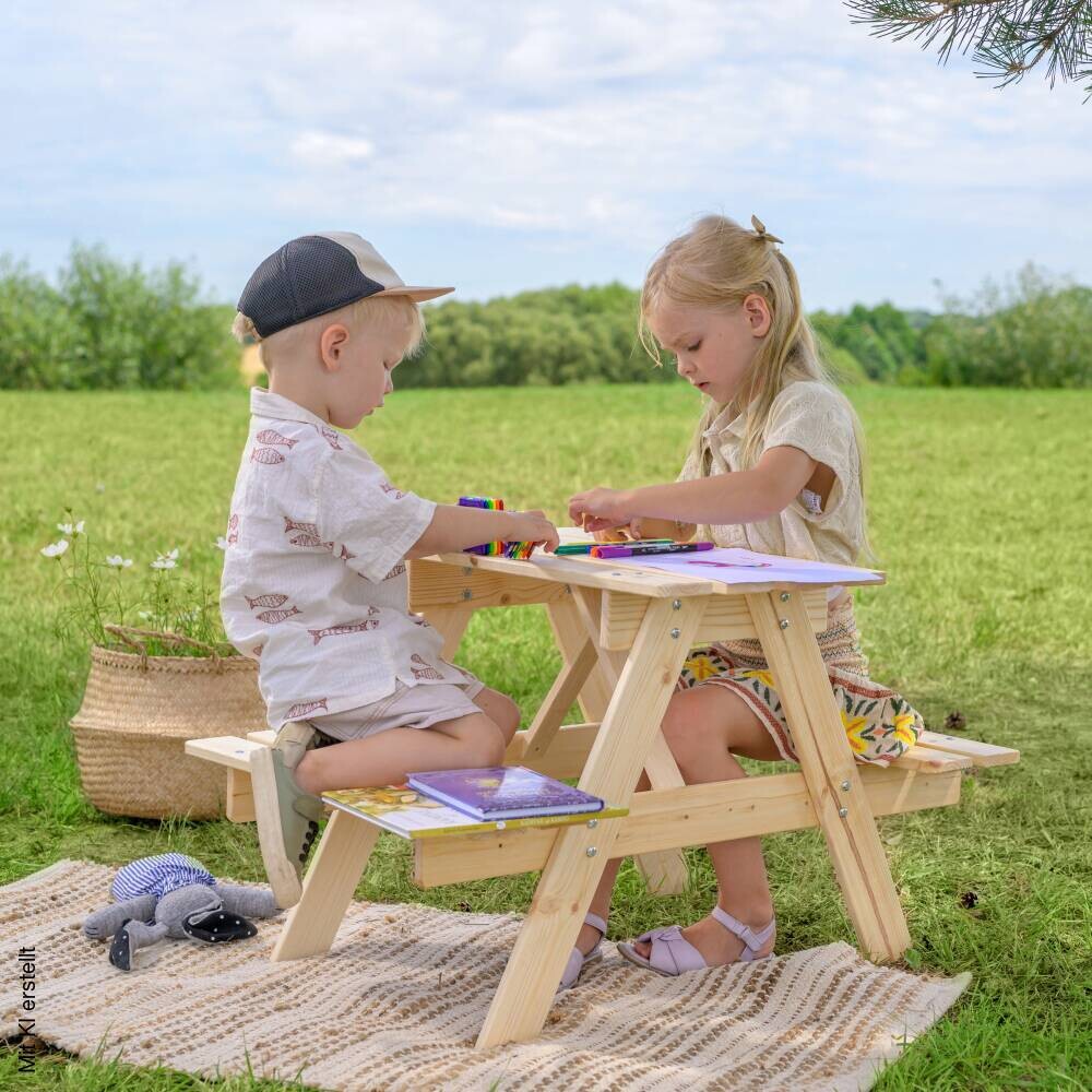 Timbela Kindersitzgarnitur M012 natur Holz B/H/L: ca. 60x50x81 cm
