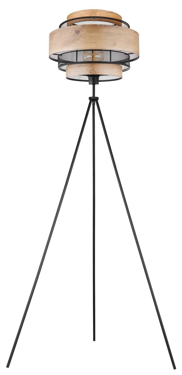 GLOBO Stehleuchte SOENI 15650S schwarz natur Metall MDF H/D: ca. 150x60 cm E27 1 Brennstellen