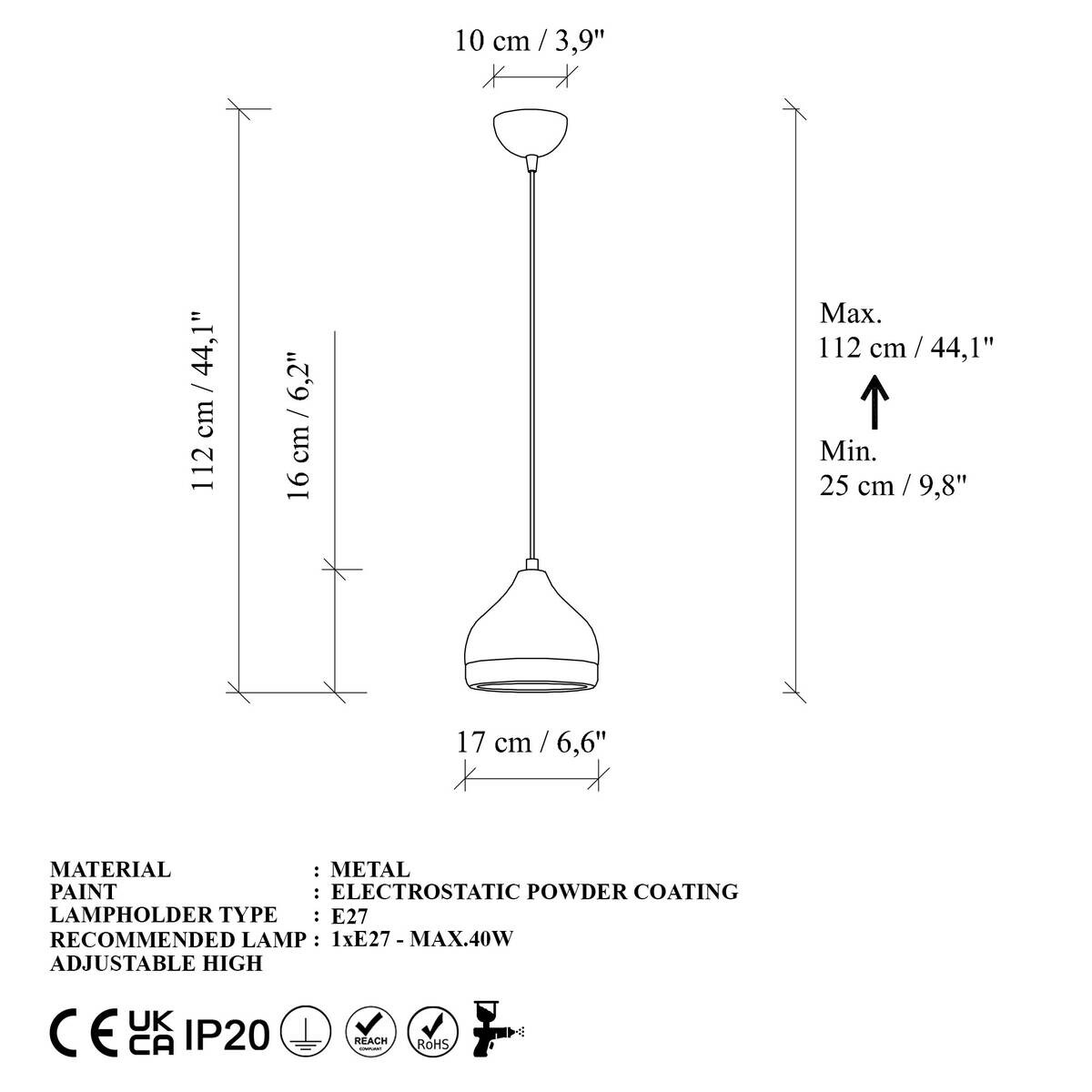 Opviq Pendelleuchte Yldo schwarz B/H/T/L/D: ca. 17x112x17x17x17 cm E27 1 Brennstellen