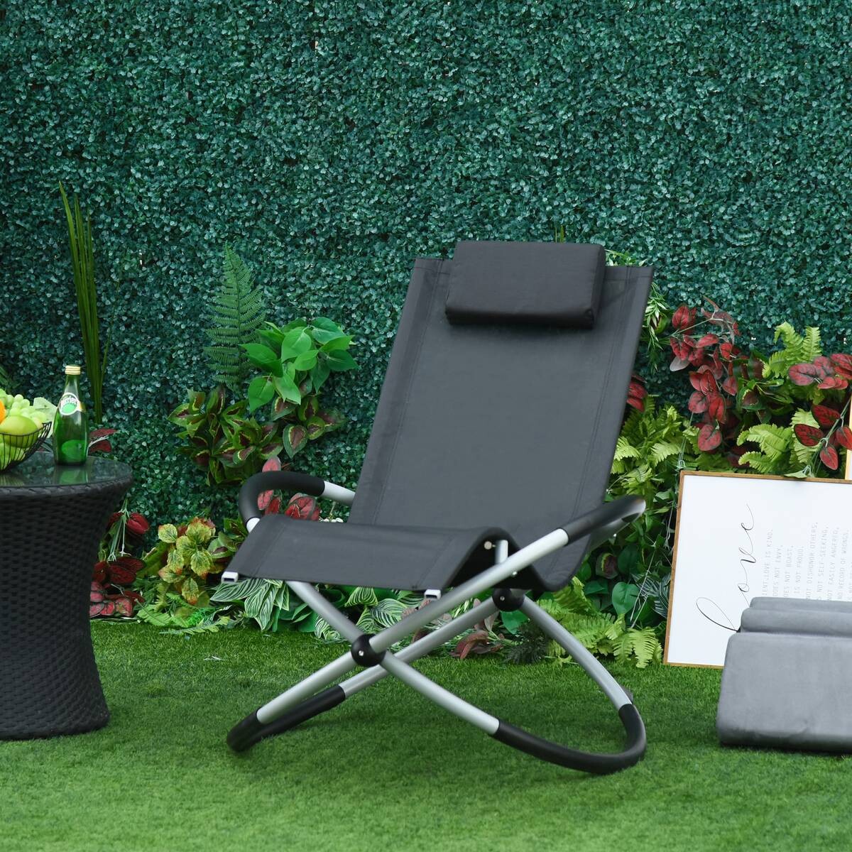Outsunny Schaukelstuhl mit Kissen grau Metall B/H/L: ca. 74x86x145 cm