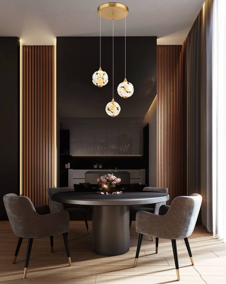 GLOBO LED-Pendelleuchte Virina gold Metall B/H: ca. 42x150 cm