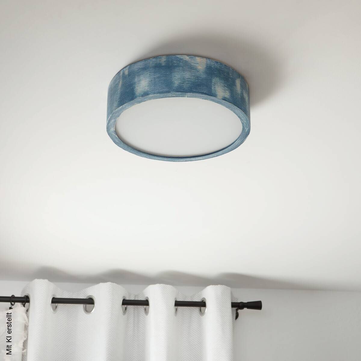 Lamkur Deckenleuchte hellbraun blau Glas Holz B/H/L: ca. 28x28x10 cm 1 Brennstellen