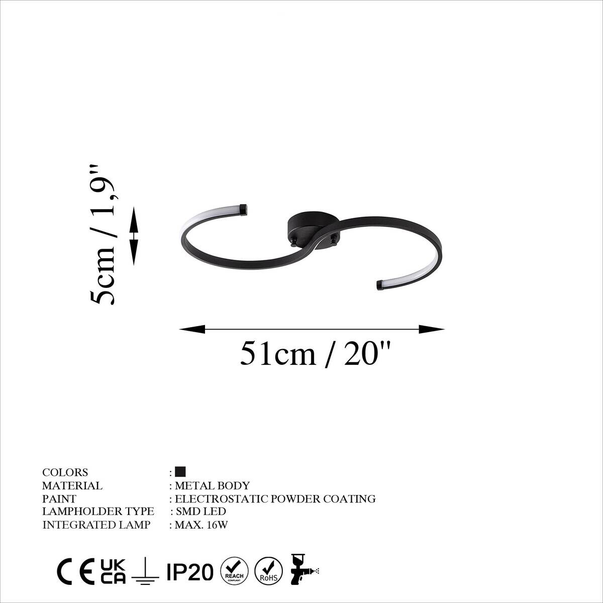 Opviq LED-Deckenleuchte schwarz B/H/T: ca. 25x51x5 cm
