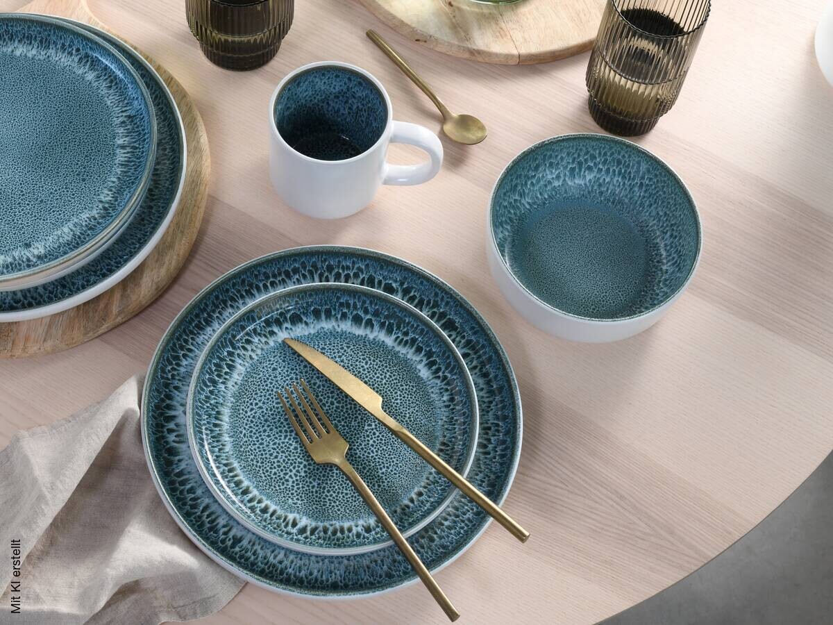 CreaTable Kombiservice Nordic Fjord eisblau Steinzeug 16 tlg.