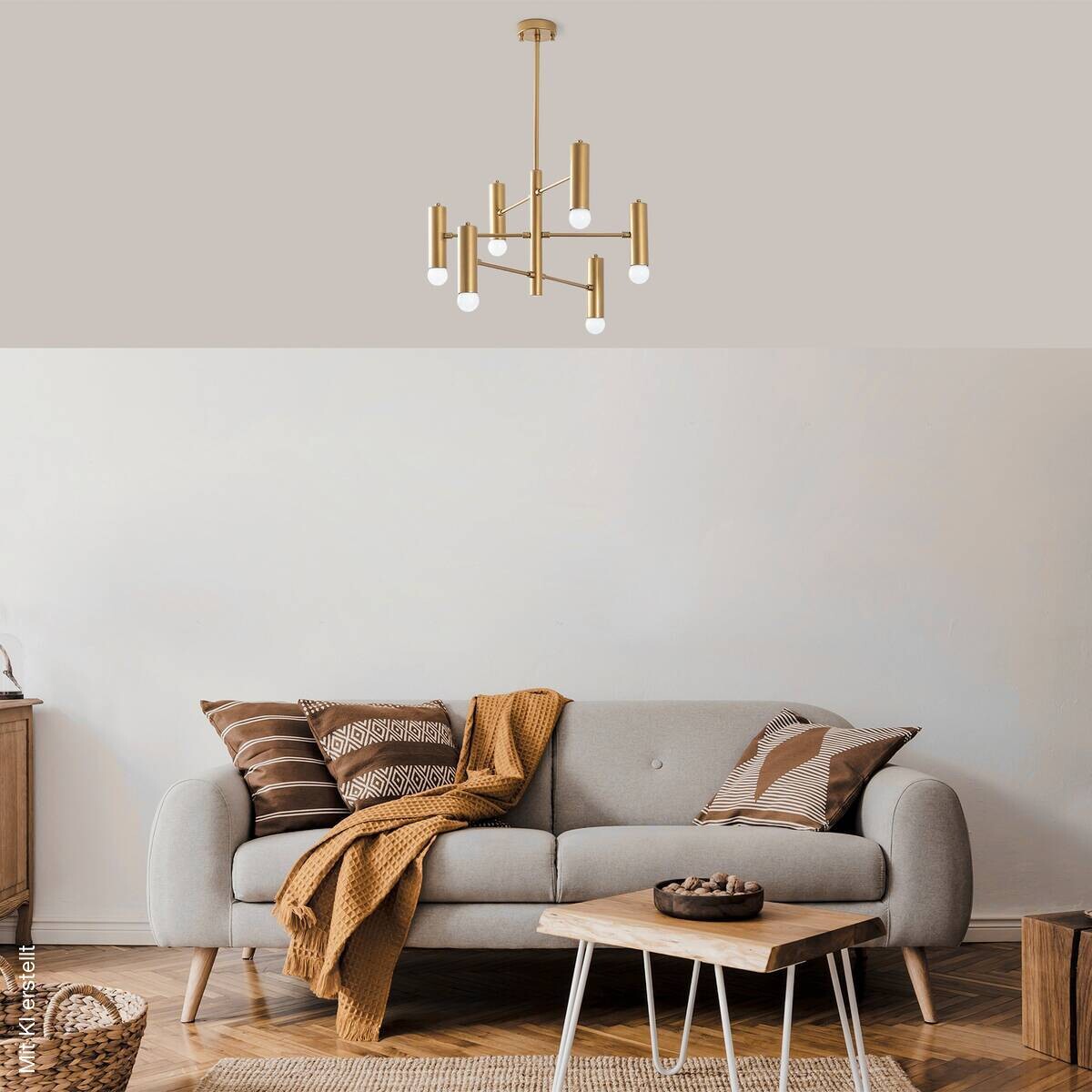 Opviq Pendelleuchte gold Metall B/H/T/L/D: ca. 55x73x55x55x55 cm E27 6 Brennstellen