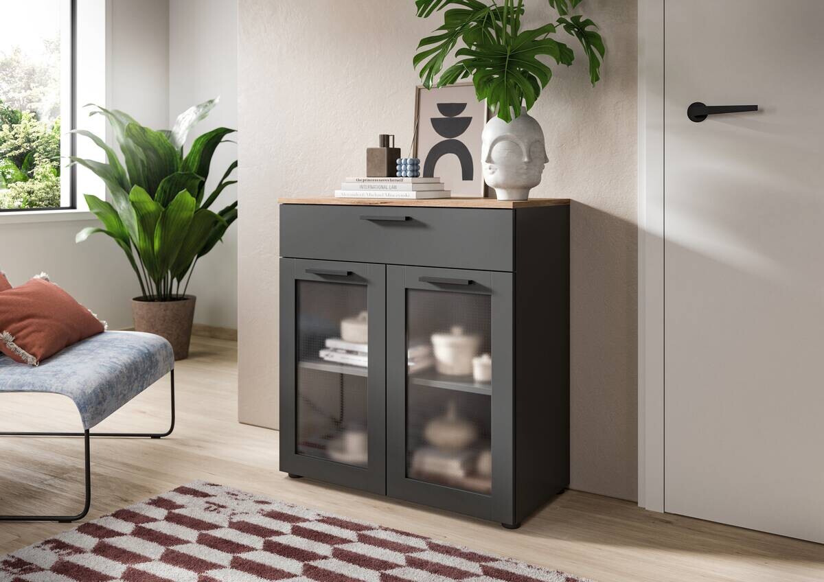 Kommode Niklas anthrazit Eiche Nox Oak Nachbildung B/H/T: ca. 78x84x35 cm