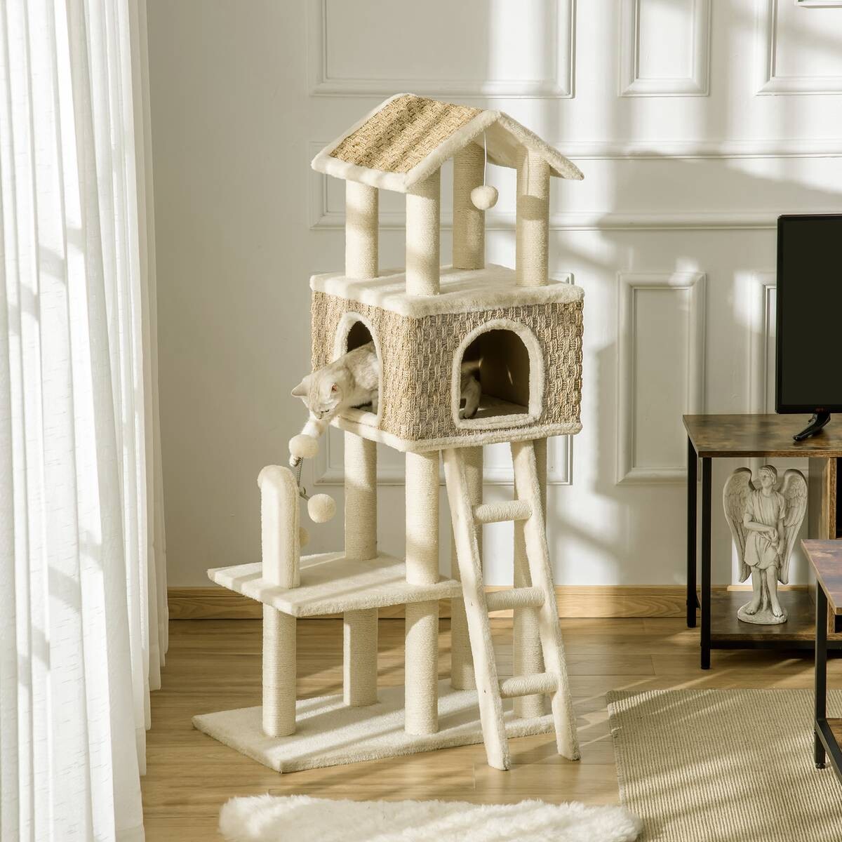 PawHut Kratzbaum beige Polyester B/H/L: ca. 40x131x69 cm