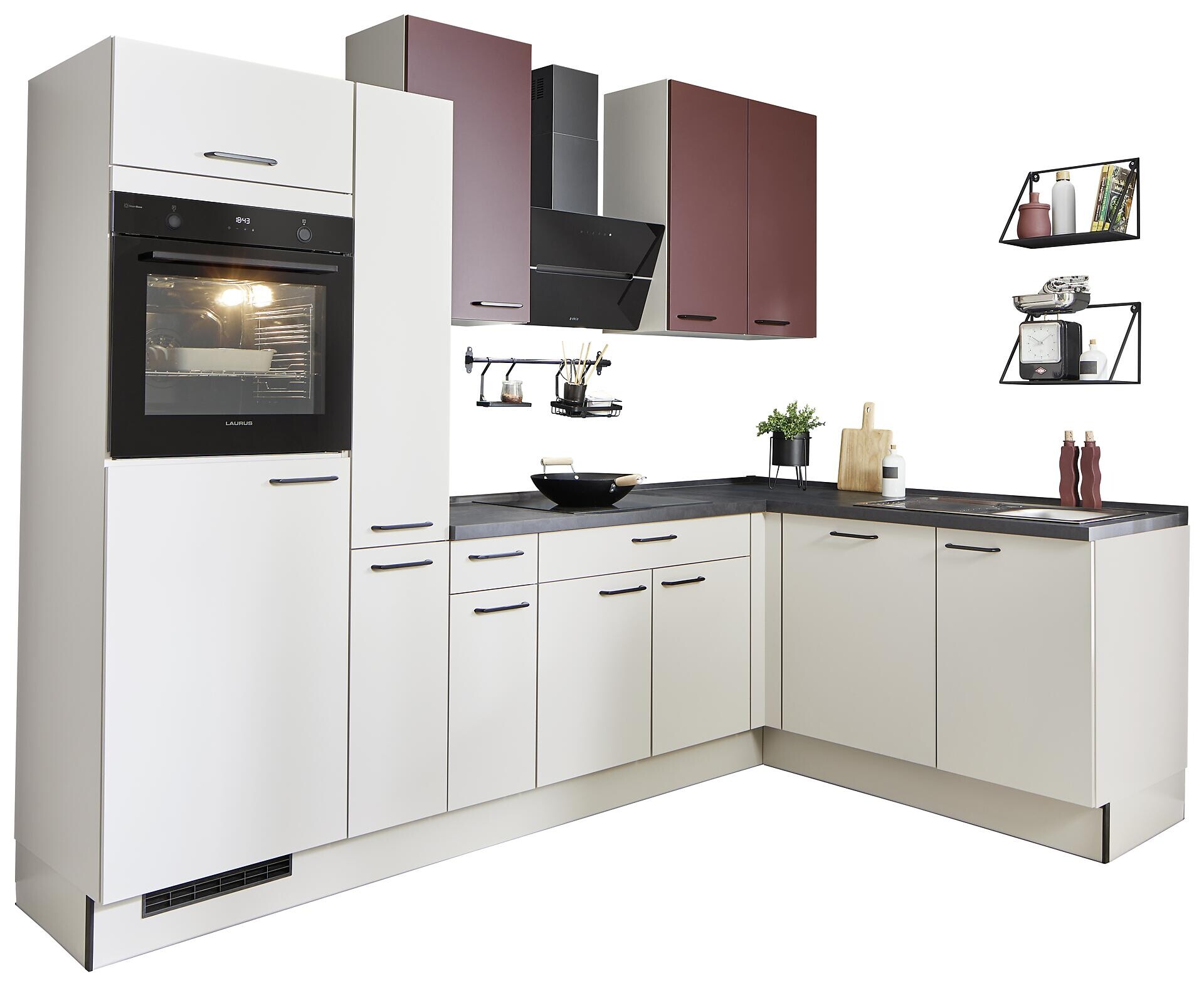 pino Winkelküche PN210 Kaschmirgrau Lacklaminat supermatt B/H/T: ca. 275x235x175 cm