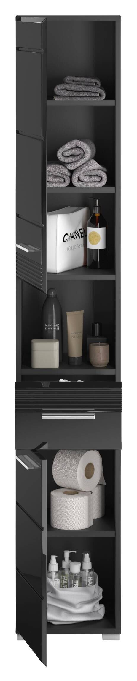 Badhochschrank LINUS schwarz schwarz Hochglanz B/H/T: ca. 30x182x31 cm