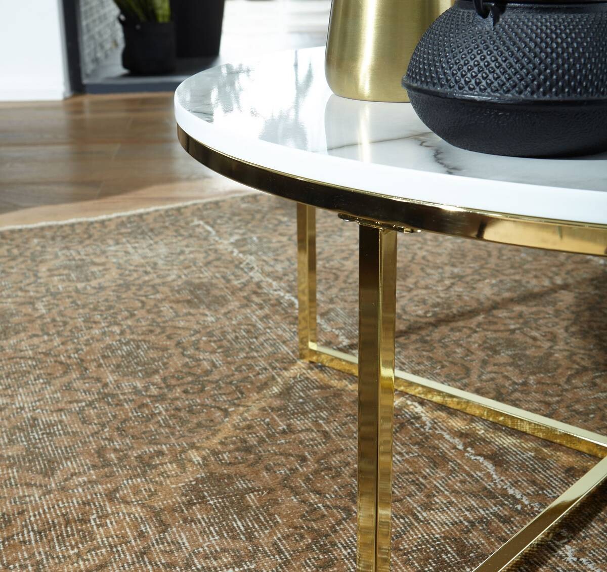 Wohnling Couchtisch weiß Marmor gold MDF Stahl B/H/T: ca. 80x35x80 cm