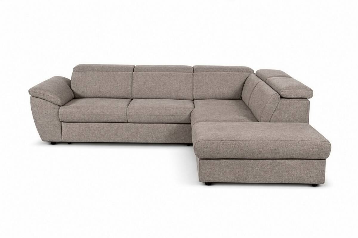 Ecksofa mit Bettfunktion und Bettkasten Greige Flachgewebe B/H/T: ca. 280x108x235 cm