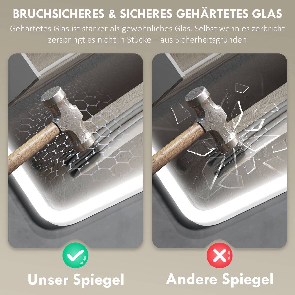 HOMCOM LED-Bad-Spiegel silber B/H/L: ca. 3,5x70x90 cm