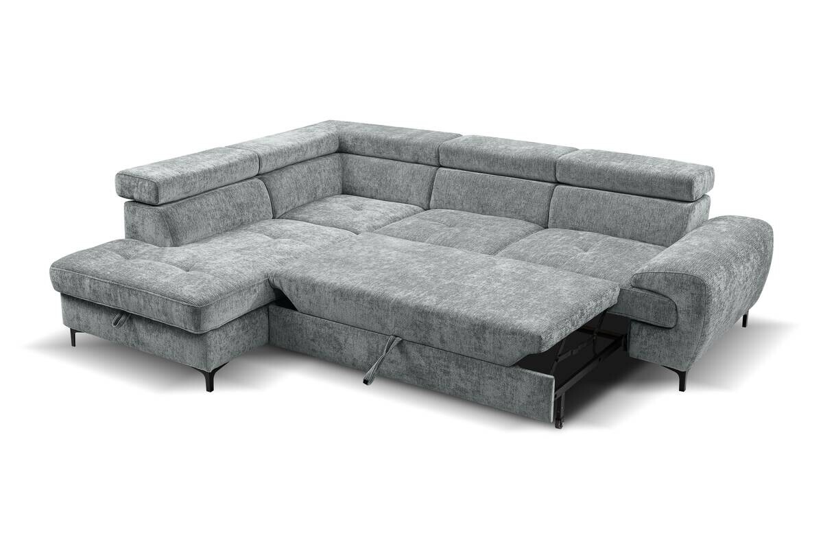 Ecksofa mit Bettfunktion und Bettkasten dunkelgrau Microfaser B/H/T: ca. 256x73x202 cm
