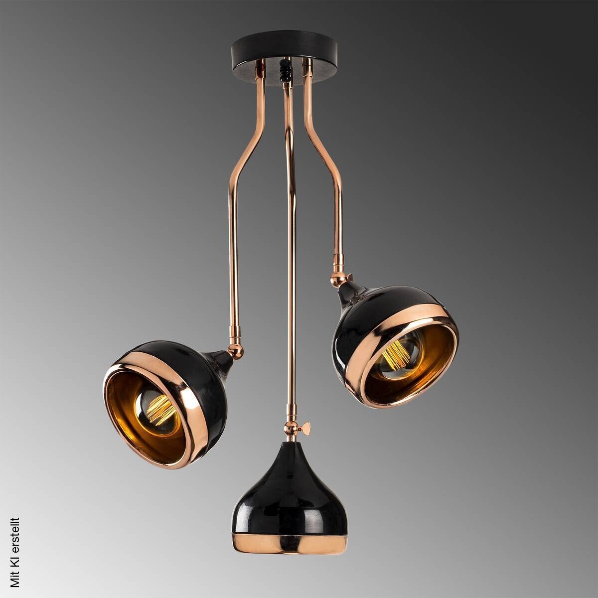 Opviq Pendelleuchte Yildo-6891 Kupfer schwarz B/H/T/L/D: ca. 50x75x50x50x50 cm E27 3 Brennstellen