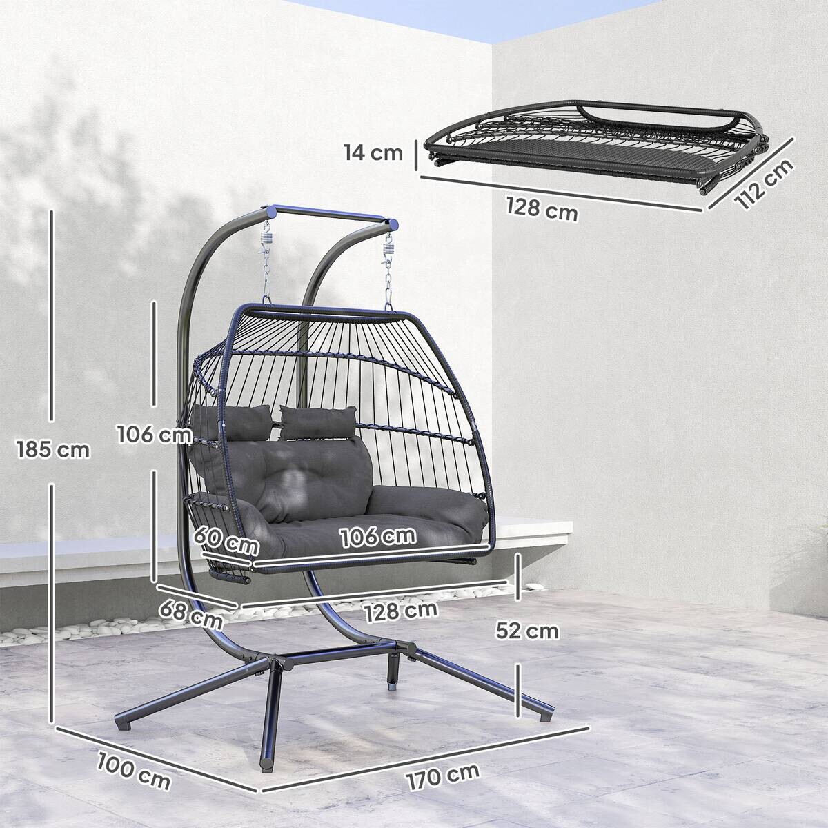 Outsunny Rattan Hängesessel dunkelgrau Polyethylen B/H/L: ca. 100x185x170 cm