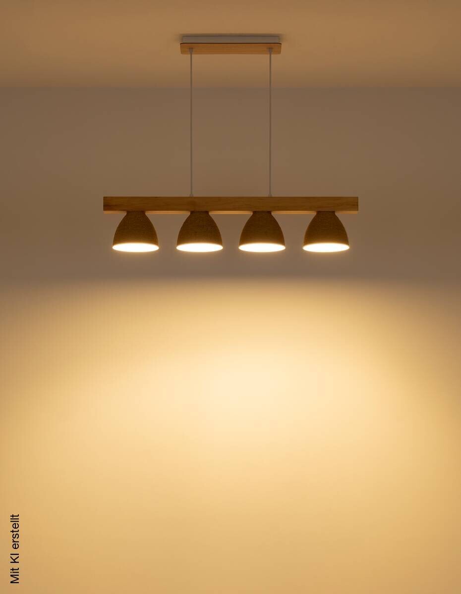 GLOBO Pendelleuchte braun weiß Metall Holz B/H/L: ca. 15x120x75 cm E14 4 Brennstellen