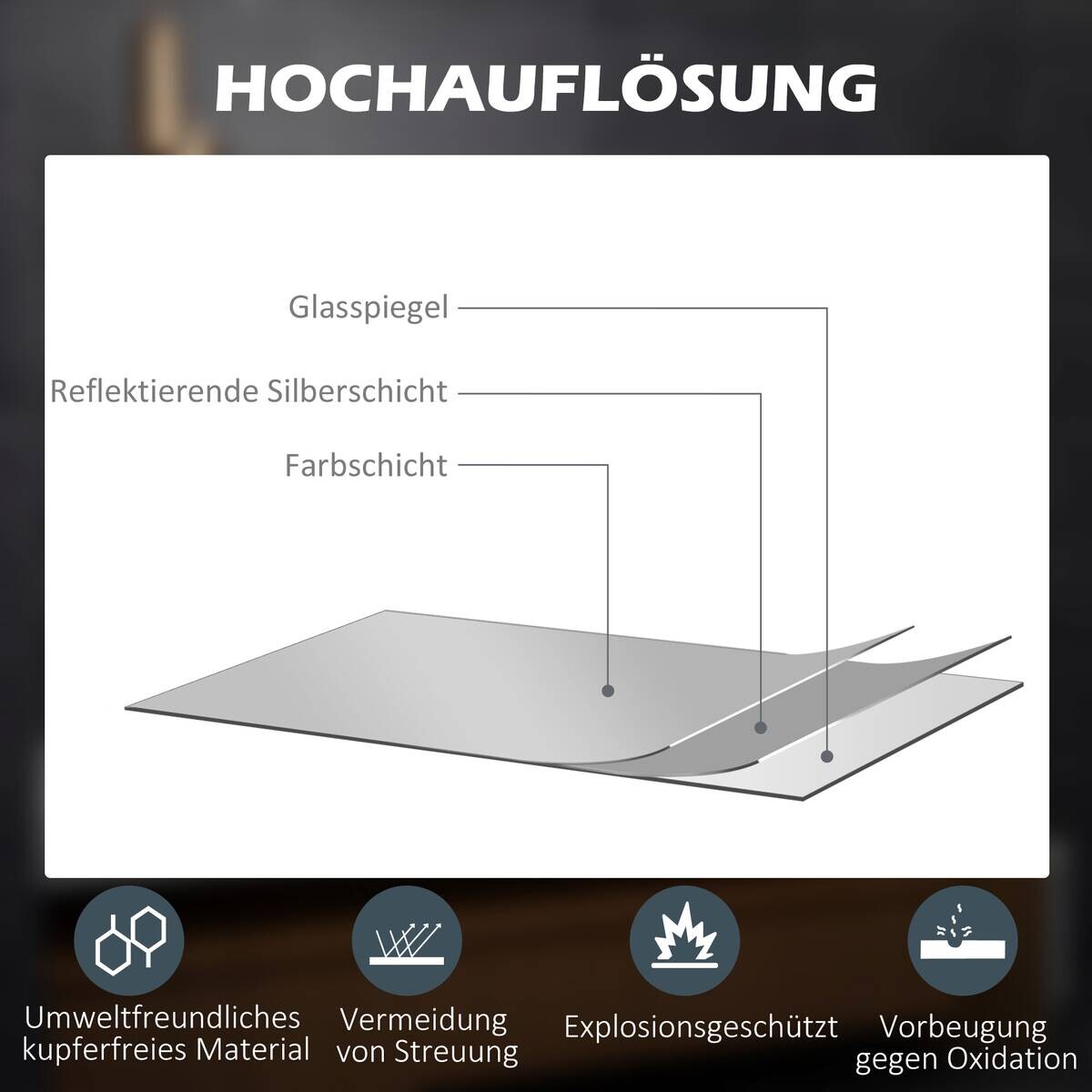 kleankin LED-Bad-Spiegel weiß B/H/L: ca. 3,8x60x80 cm
