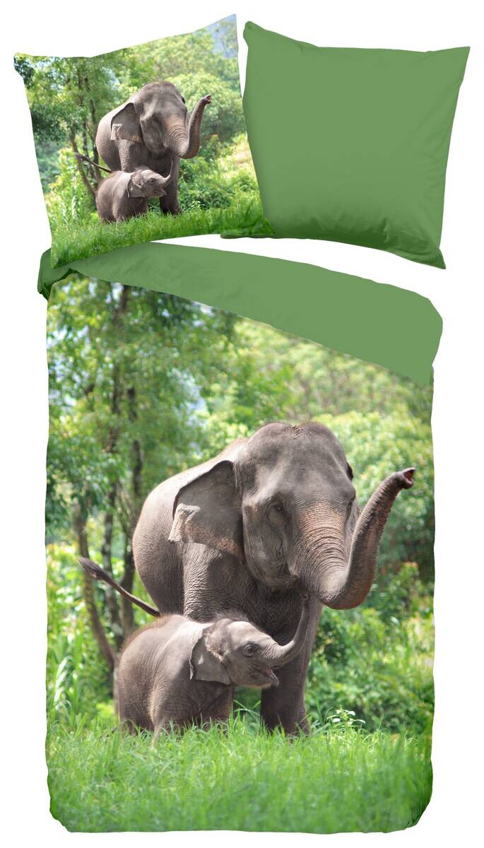 Baumwoll Bettwäsche Elephants grün Baumwolle B/L: ca. 135x200 cm