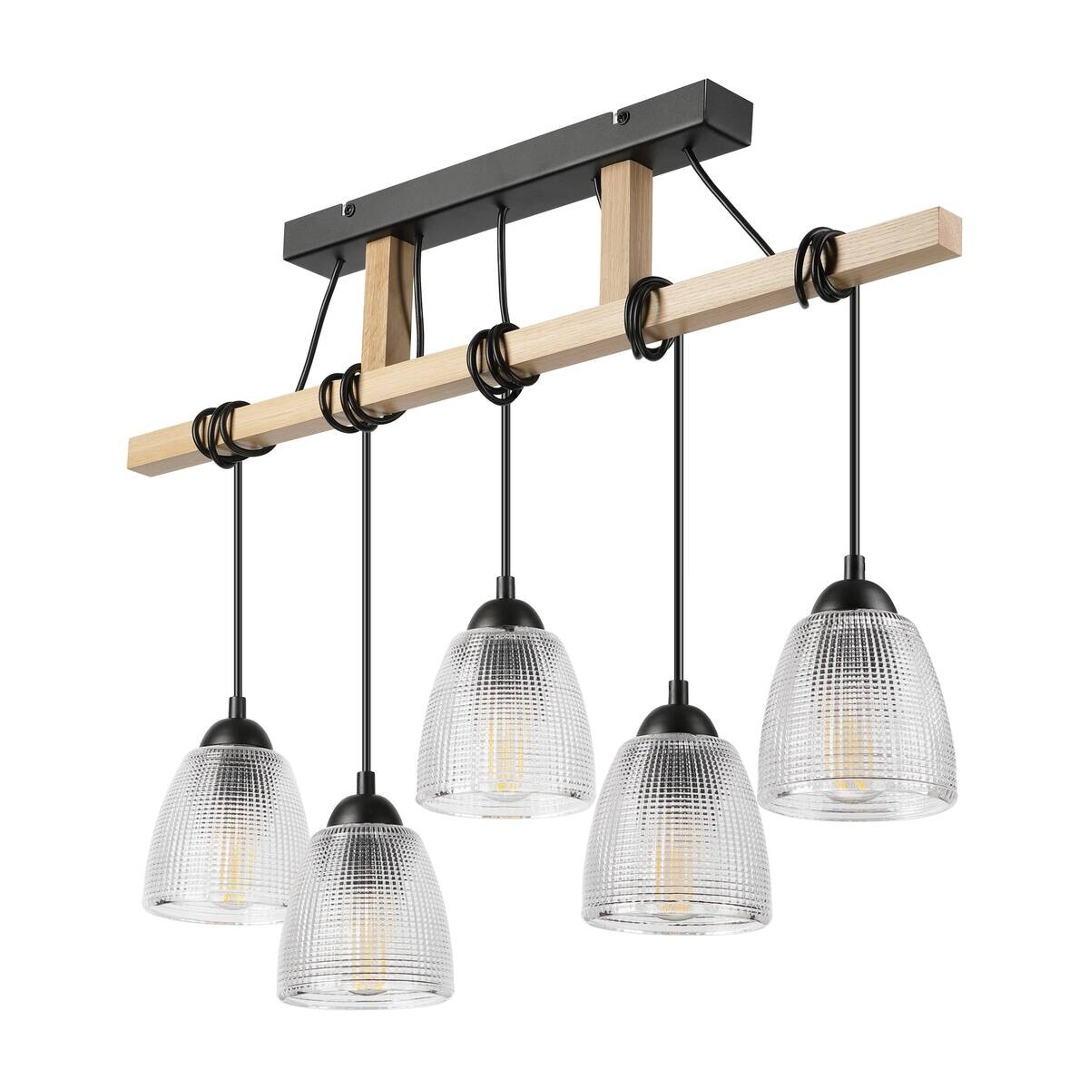 Lamkur Pendelleuchte Eiche Stahl B/H/L: ca. 75x88x75 cm E27 5 Brennstellen