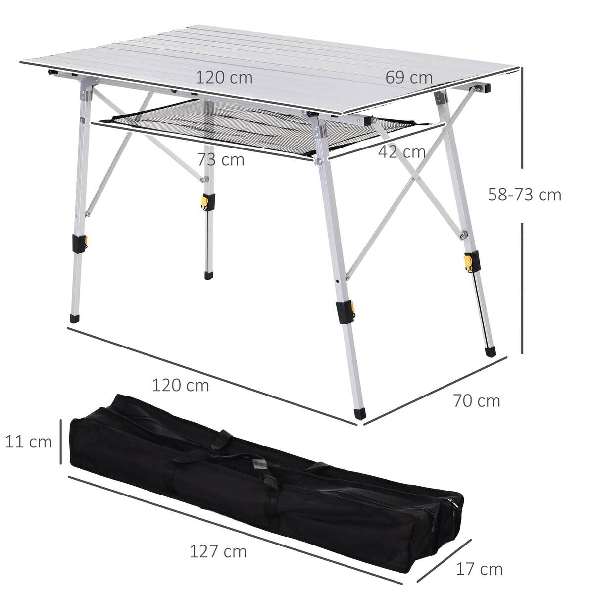 Outsunny Picknicktisch silber Aluminium B/H/L: ca. 70x73x120 cm