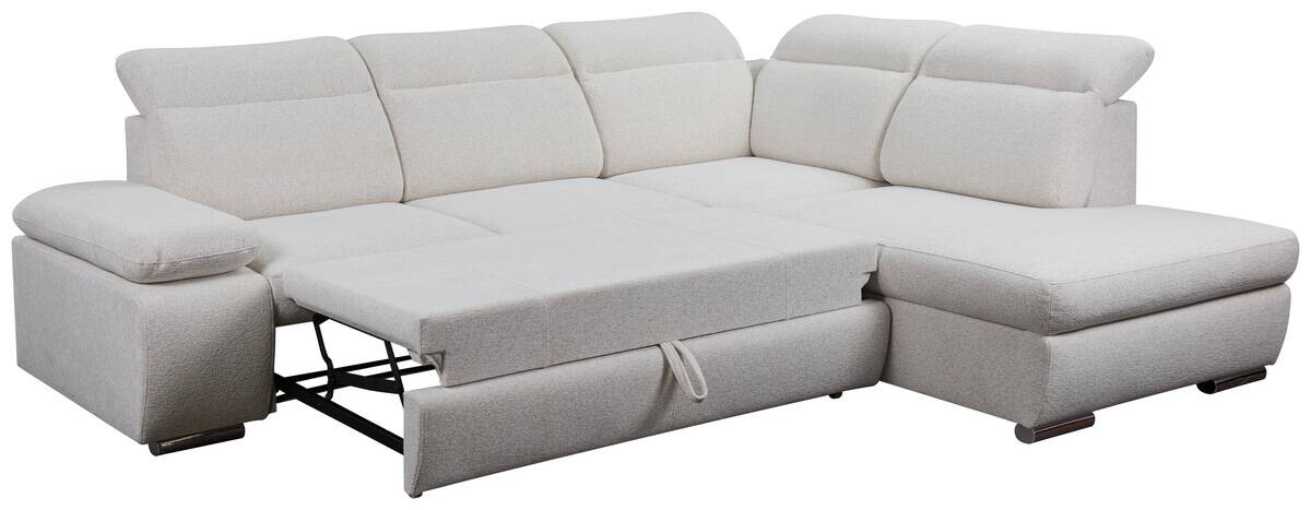 Ecksofa mit Bettfunktion und Bettkasten beige Microfaser B/H/T: ca. 282x100x232 cm