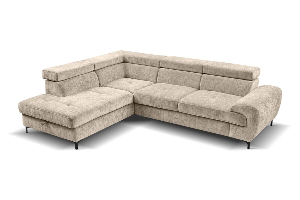 Ecksofa mit Bettfunktion und Bettkasten natur Microfaser B/H/T: ca. 256x73x202 cm