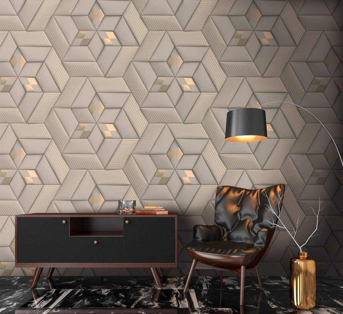 Livingwalls Fototapete 3D-Optik bronze grau taupe B/L: ca. 280x159 cm