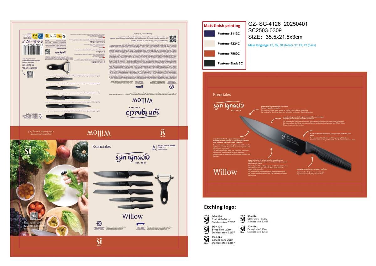 SAN IGNACIO Messerset WILLOW schwarz Edelstahl 6 tlg.