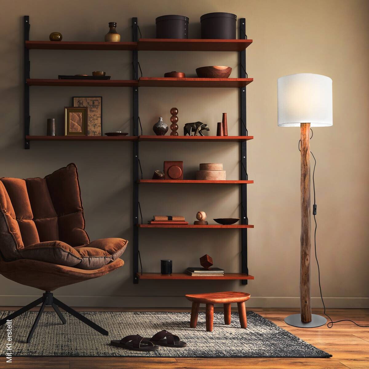 GLOBO Stehlampe Norin weiß natur Textil Holz MDF H/D: ca. 140x30 cm 1 Brennstellen