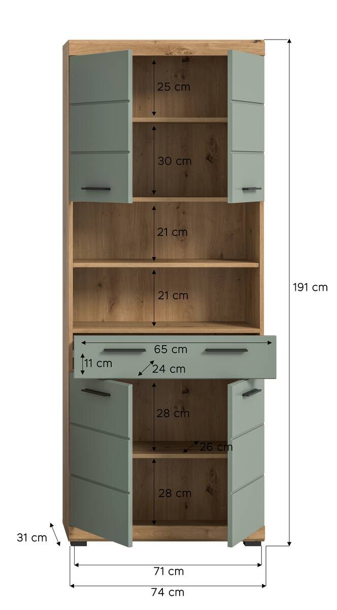 Badhochschrank Scout Eiche Artisan Nachbildung salbei Nachbildung B/H/T: ca. 74x191x31 cm