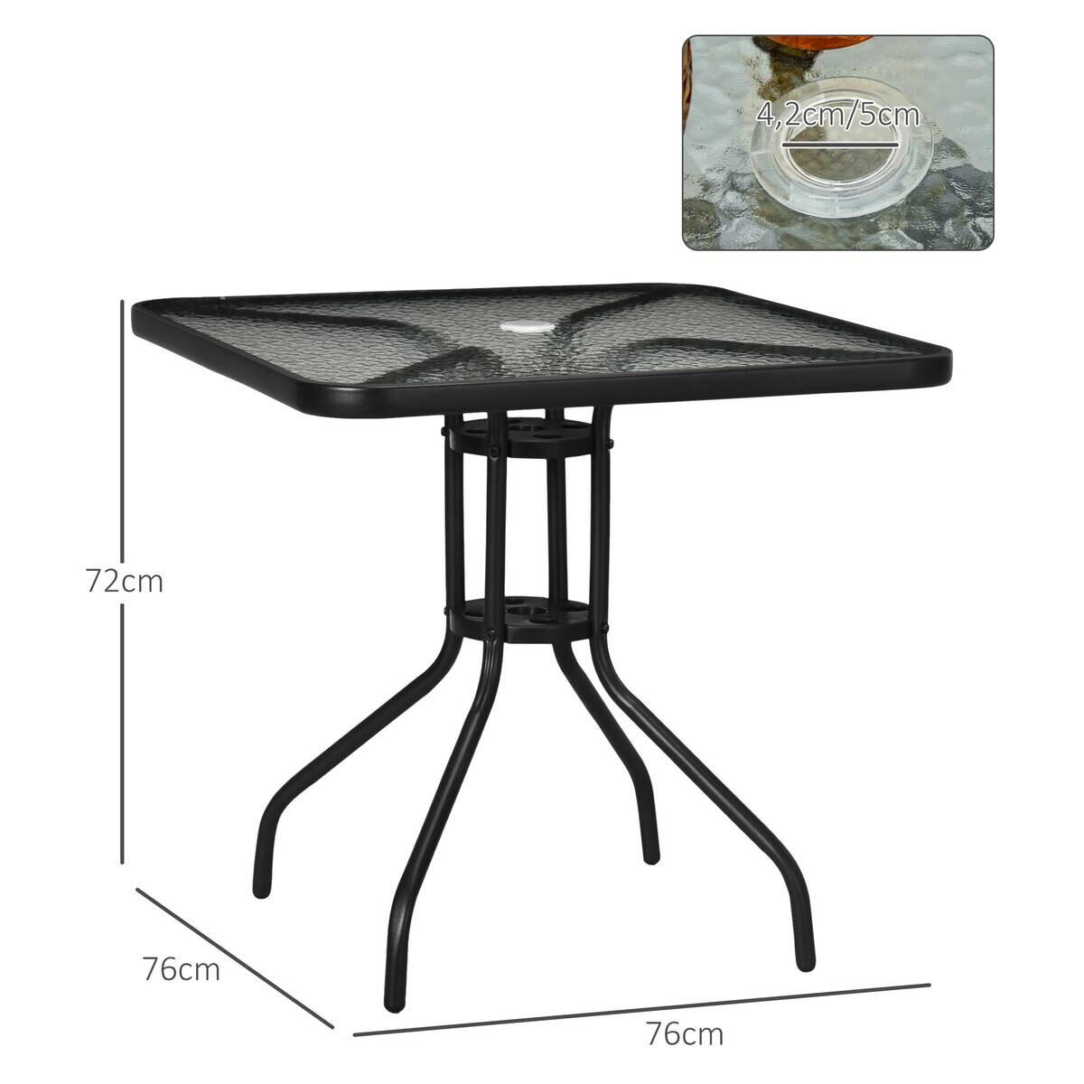 Outsunny Gartentisch schwarz Glas B/H/L: ca. 76x72x76 cm