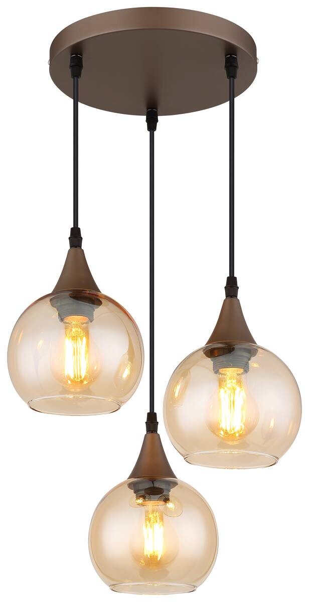 Pendelleuchte Nika Cappuccino amber Metall Glas H/D: ca. 120x35 cm E27 3 Brennstellen