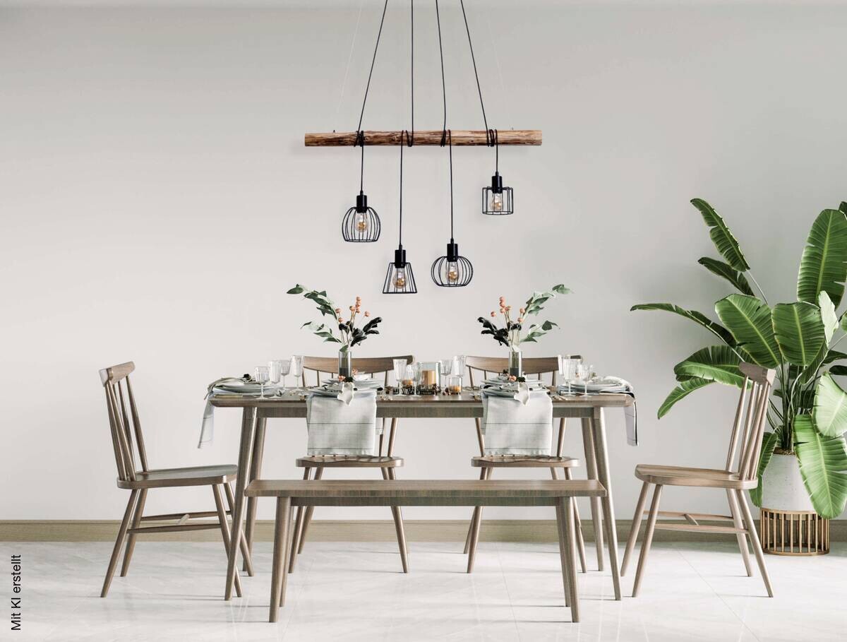 Näve Leuchten Pendelleuchte NV7093222 schwarz Glas Metall B/H/T: ca. 10x150x90 cm 5 Brennstellen