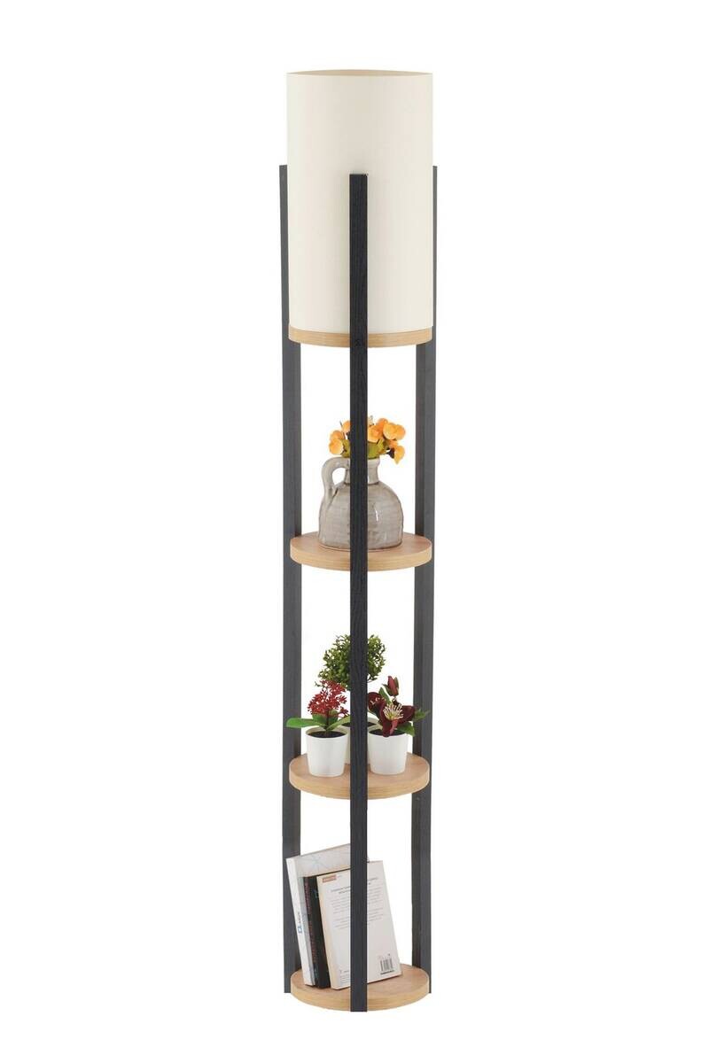 Opviq Stehleuchte Circle natur schwarz MDF B/H/L: ca. 21x135x21 cm E27 1 Brennstellen