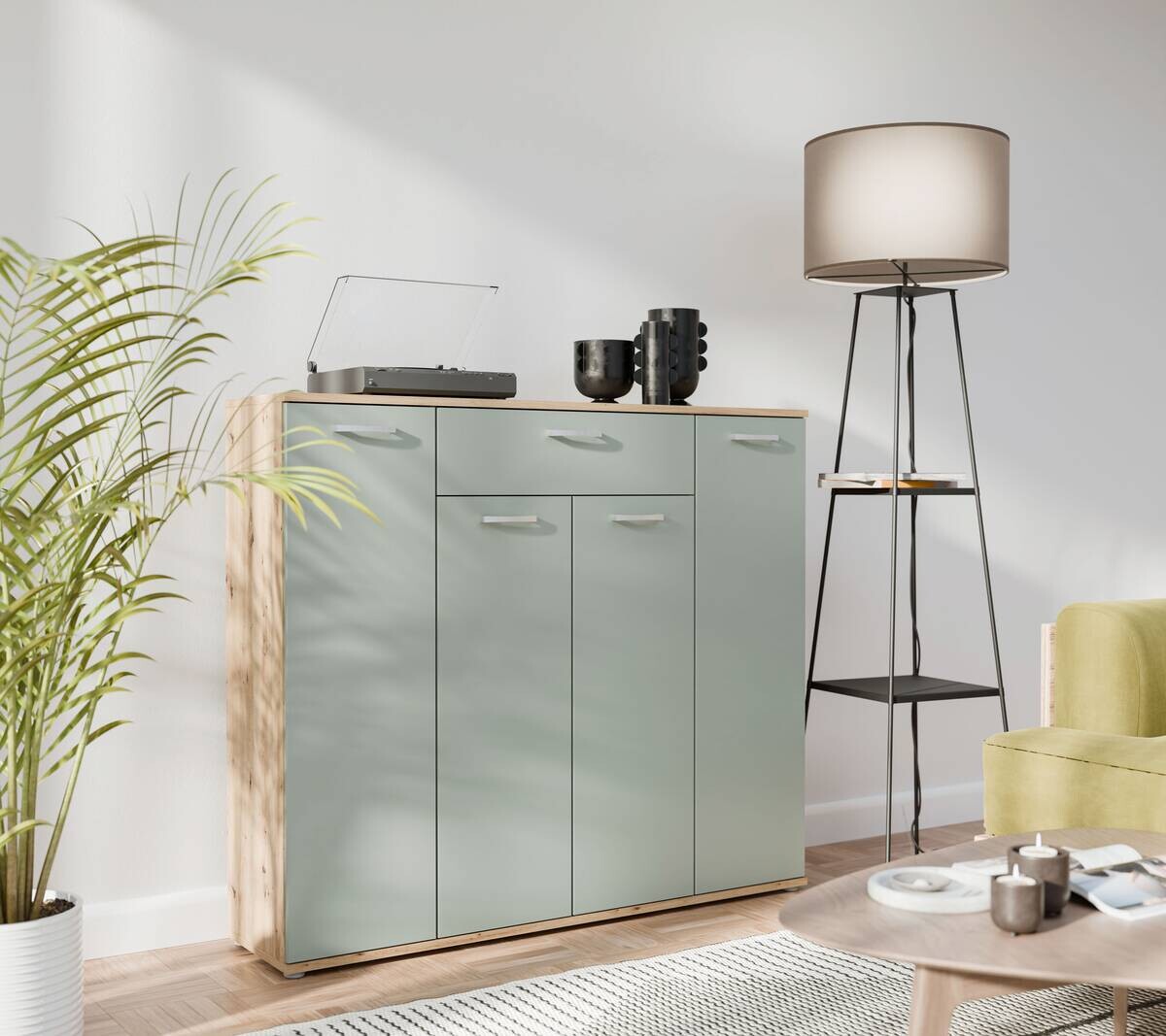 Kommode Eiche Artisan Nachbildung salbei B/H/T: ca. 139x121x35 cm