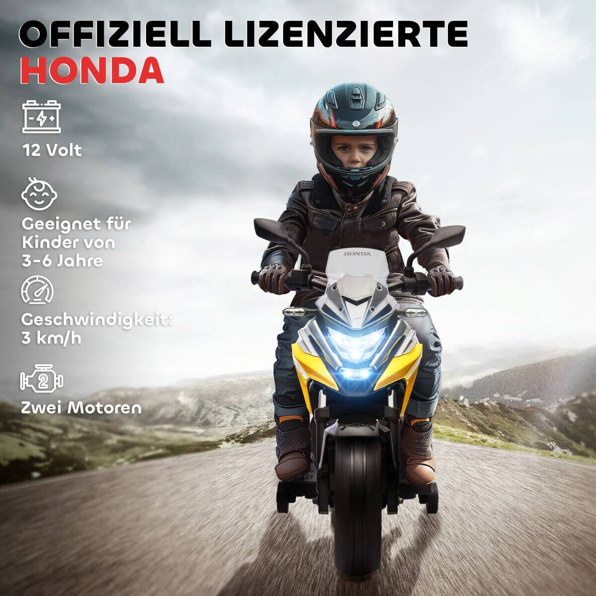 AIYAPLAY Kinder Elektro-Motorrad gelb B/H/L: ca. 46x75x107 cm