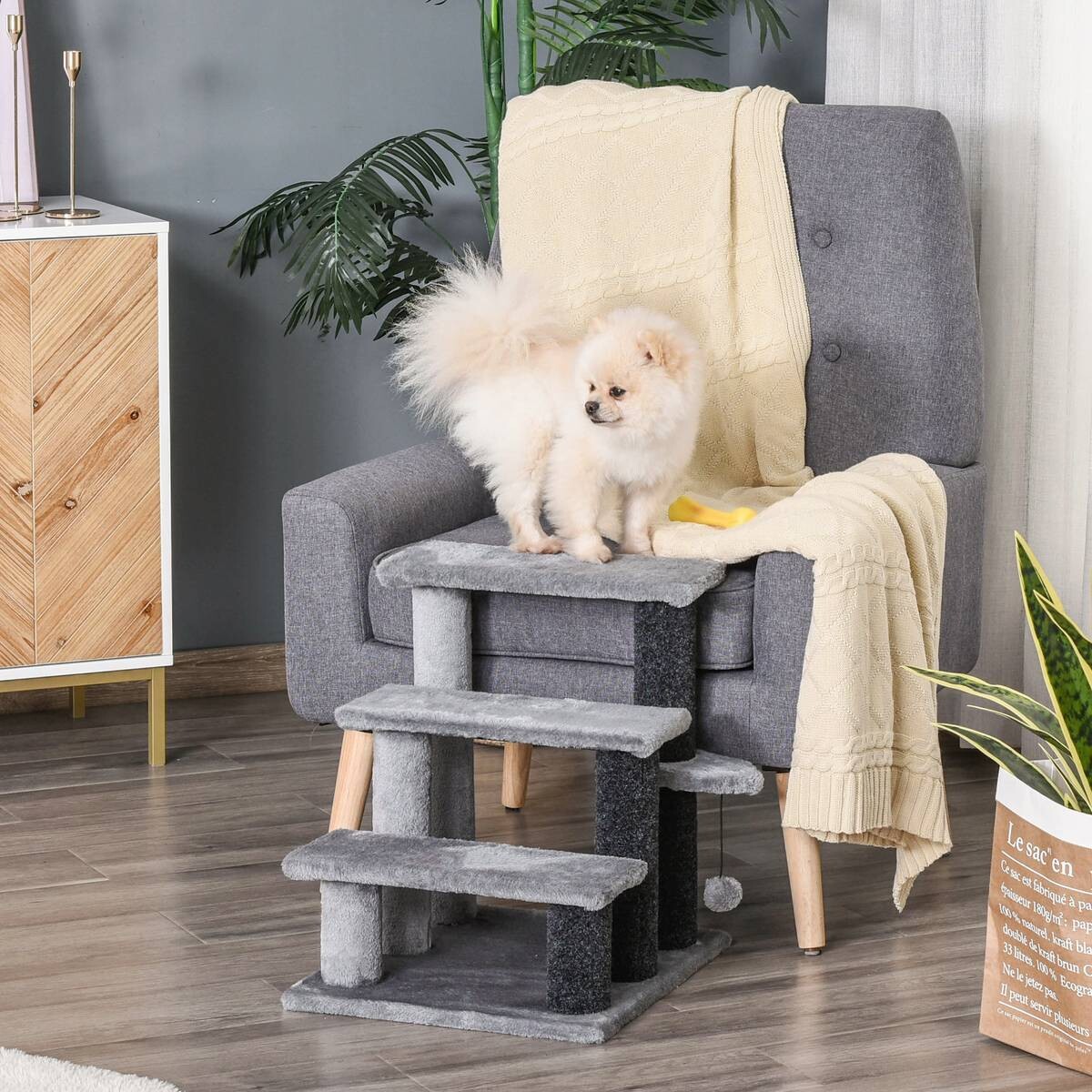 PawHut Haustiertreppe grau Polyester B/H/L: ca. 40x48x45 cm
