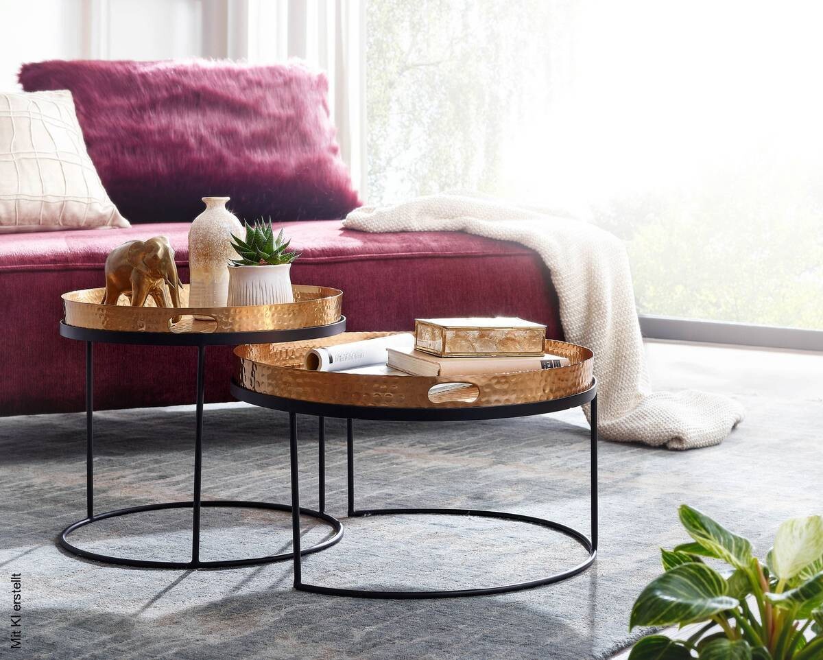 Couchtisch 2er-Set. schwarz gold B/H/T: ca. 56x33x56 cm