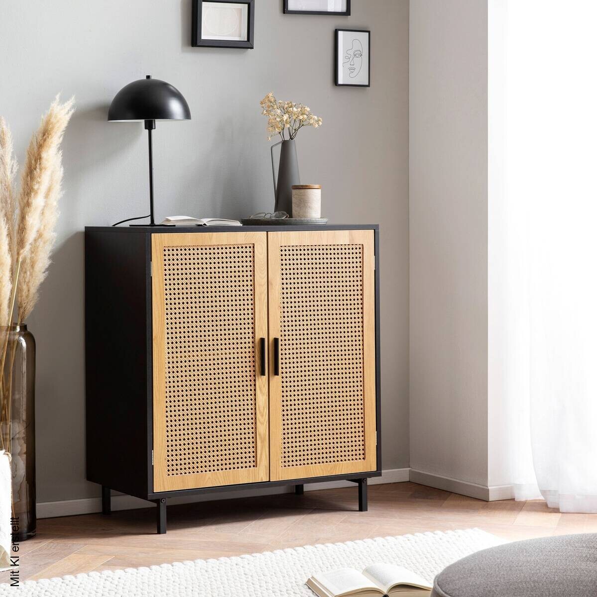 Sideboard schwarz Eiche Optik B/H/T: ca. 80x86,5x40 cm