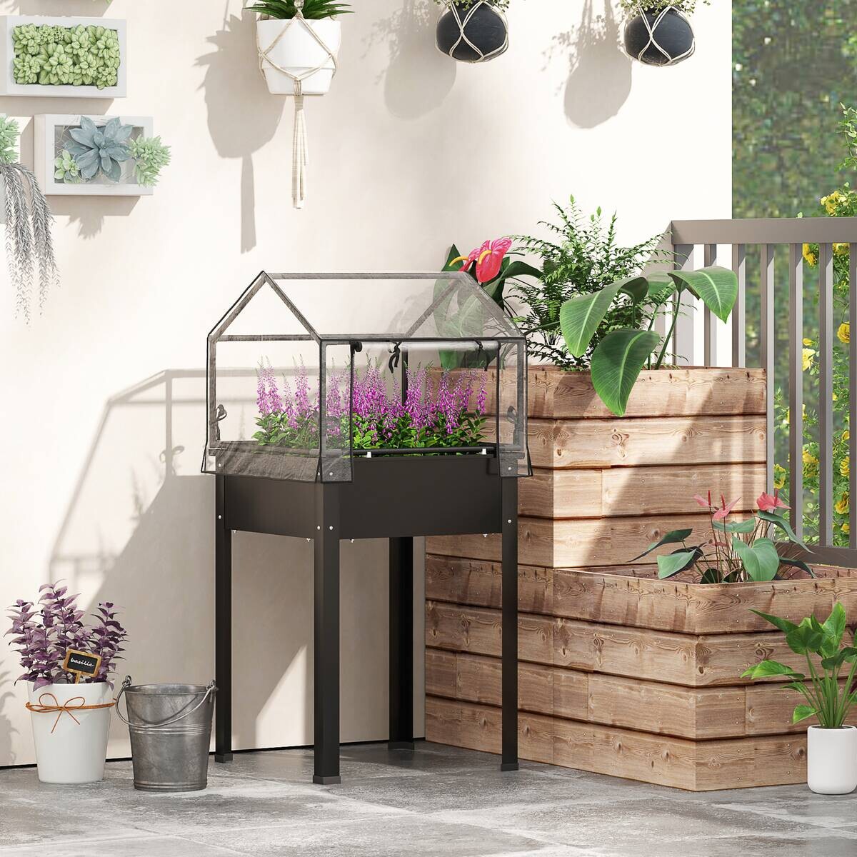 Outsunny Hochbeet schwarz Stahl B/H/L: ca. 60x120x60 cm