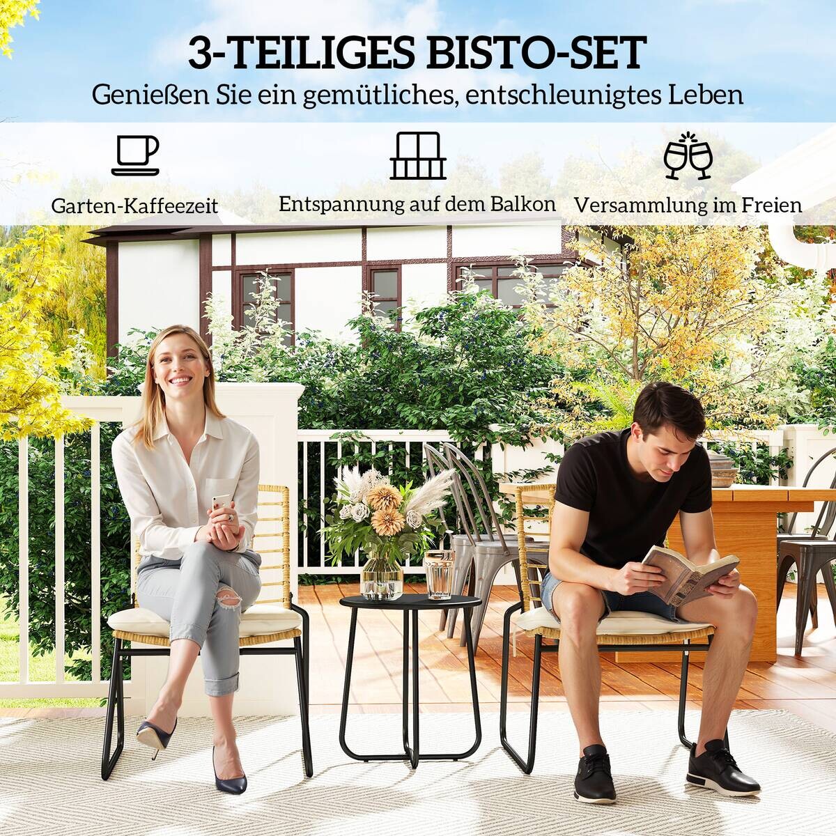 Outsunny Balkonmöbel Set beige Stahl B/H/L: ca. 56x78x67 cm
