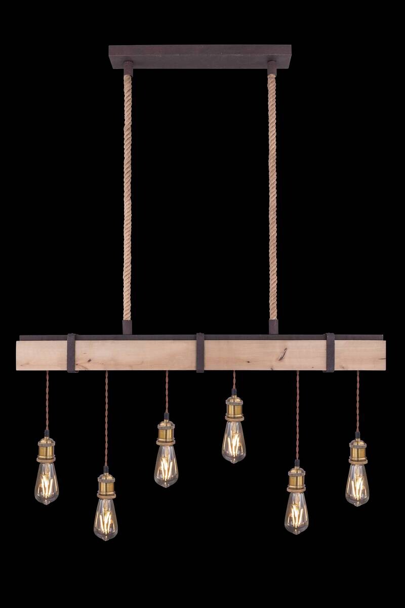 GLOBO Pendelleuchte Mucha rostfarbig Echtholz Metall B/H: ca. 100x167 cm E27 6 Brennstellen